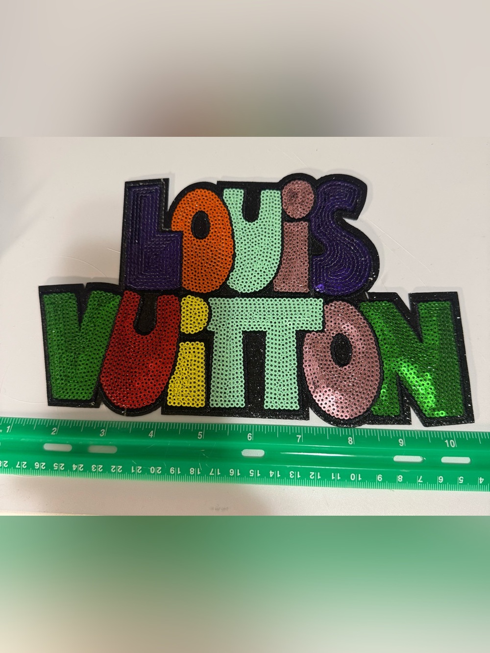Multicolor 'Louis Vuitton' Sequin iron on patch